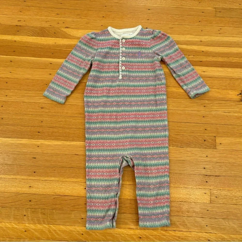 Ralph Lauren purple/pink/green stripe long sleeve jumpsuit